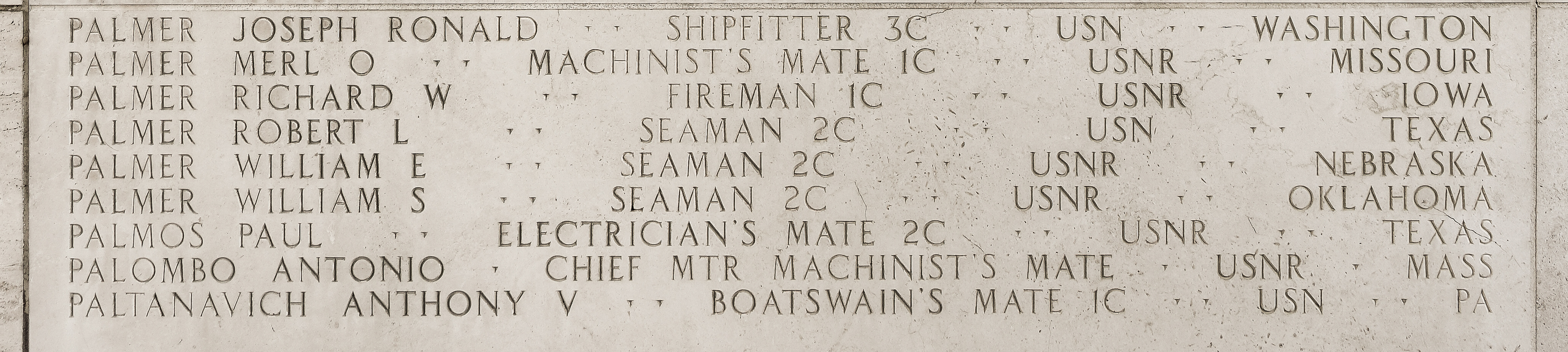 Joseph Ronald Palmer, Shipfitter Third Class